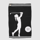 Serviette De Golf Silhouette noire et blanche fille golfeuse dames (Devant)