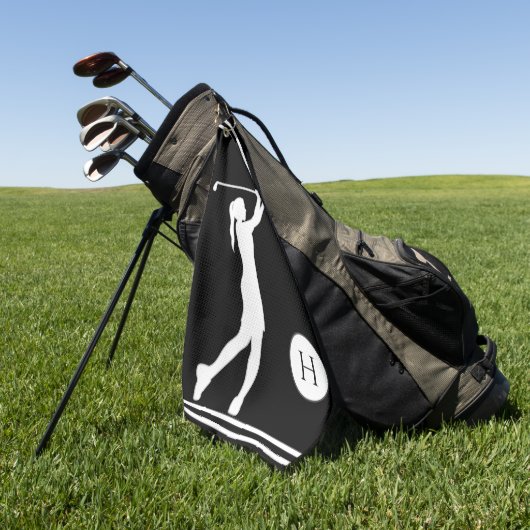 Serviette De Golf Silhouette noire et blanche fille golfeuse dames (Vert)