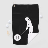 Serviette De Golf Silhouette noire et blanche fille golfeuse dames G (En situation)