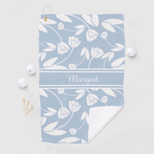 Serviette De Golf Silhouette Pastel Bleu et Blanc Fleur (En situation)