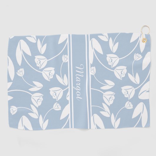 Serviette De Golf Silhouette Pastel Bleu et Blanc Fleur (Horizontal)