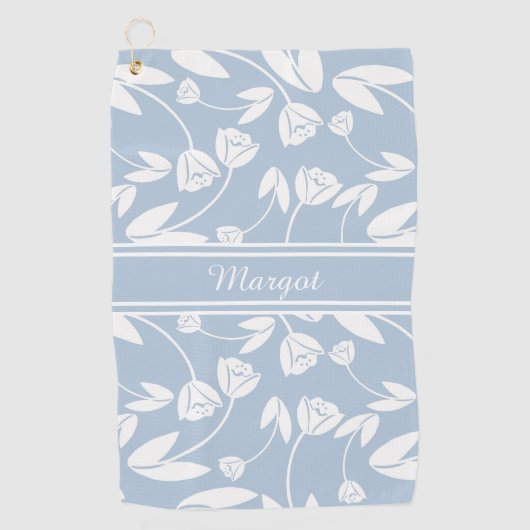 Serviette De Golf Silhouette Pastel Bleu et Blanc Fleur (Devant)