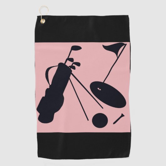 Serviette De Golf Silhouettes noires d'objets de golf sur arrière -  (Devant)