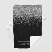 Serviette De Golf Silver Black Parties scintillant Girl Monogramme N (En situation)