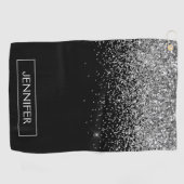 Serviette De Golf Silver Black Parties scintillant Girl Monogramme N (Horizontal)