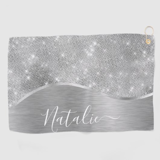 Serviette De Golf Silver Glitter Glam Bling Personalized (Horizontal)