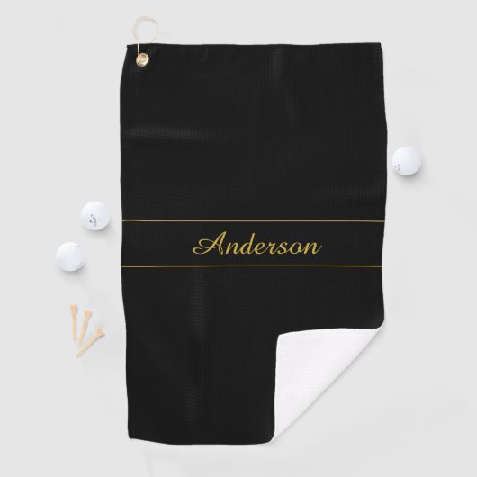 Serviette De Golf Simple Customizable Gold & Black Text Design  (En situation)
