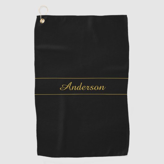 Serviette De Golf Simple Customizable Gold & Black Text Design  (Devant)