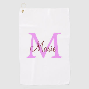 Serviette De Golf simple minimal ajouter nom monogramme rose rouge