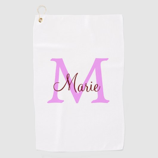 Serviette De Golf simple minimal ajouter nom monogramme rose rouge (Devant)