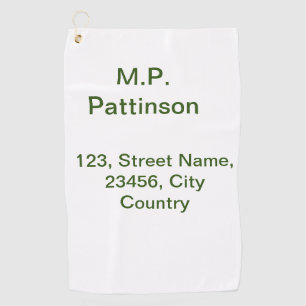 Serviette De Golf Simple minimal vert ajoutez votre texte nom photo