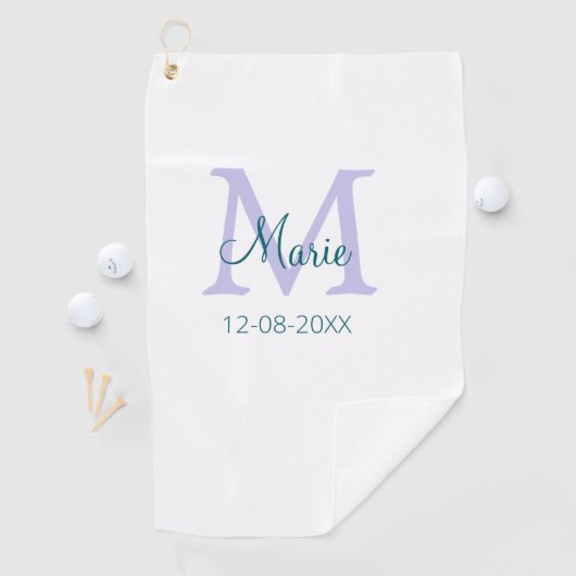 Serviette De Golf simple minimum ajouter nom monogramme violet vert  (En situation)