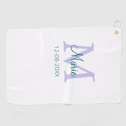 Serviette De Golf simple minimum ajouter nom monogramme violet vert  (Horizontal)