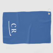 Serviette De Golf Simple Monogramme Moderne Bleu Blanc (Horizontal)