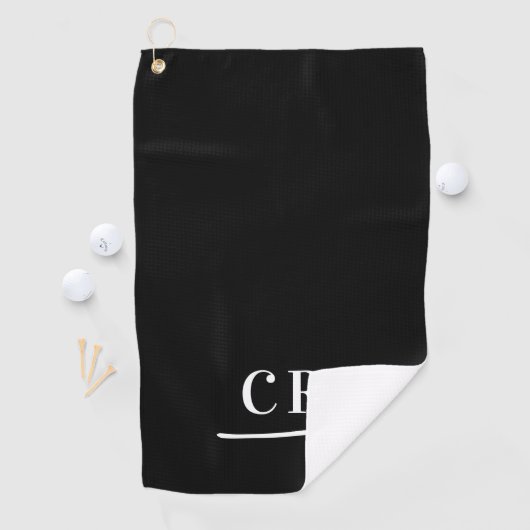 Serviette De Golf Simple Monogramme Moderne Noir & Blanc (En situation)