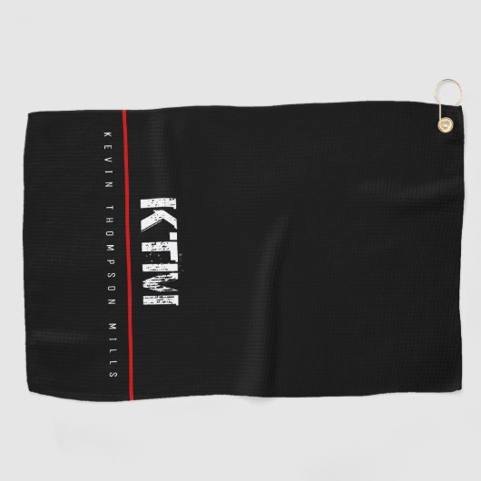 Serviette De Golf simple noir monogrammé (Horizontal)