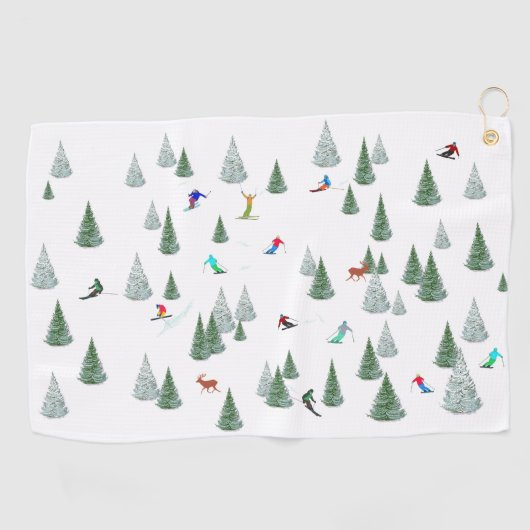 Serviette De Golf Skiers Downhill Skiing Illustration  (Horizontal)