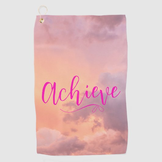 Serviette De Golf Sky Photo Hot Pink Atteindre Citation Script Typog (Devant)