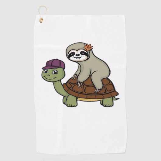 Serviette De Golf Sloth chevauchant une tortue T-Shirt classique (Devant)