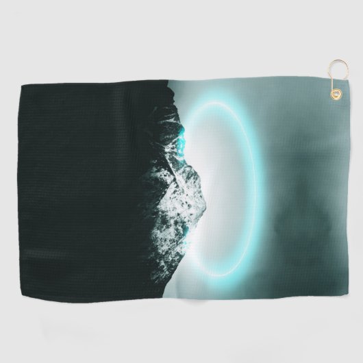 Serviette De Golf Snowy mountain mysterious blue neon light (Horizontal)