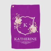 Serviette De Golf Soft Pink Feminine Botanical Crest Purple Monogram (Devant)