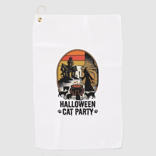 Serviette De Golf Soirée de chat Halloween Design de chats de sorciè (Devant)