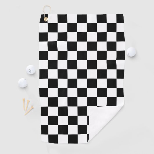 Serviette De Golf Solid Black with White Square Pattern (En situation)