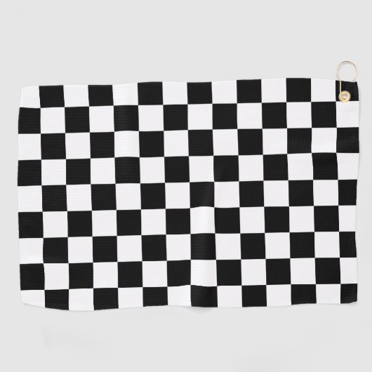 Serviette De Golf Solid Black with White Square Pattern (Horizontal)
