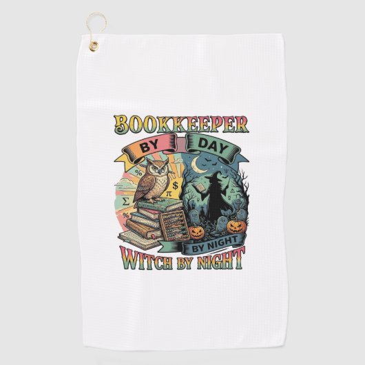 Serviette De Golf Sorcière de jour de comptable Nuit d'Halloween Hib (Devant)