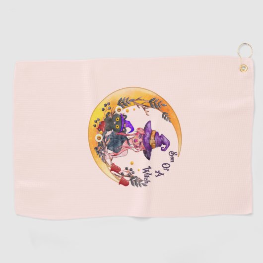 Serviette De Golf Sorcière et chat noir (Horizontal)