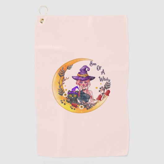 Serviette De Golf Sorcière et chat noir (Devant)