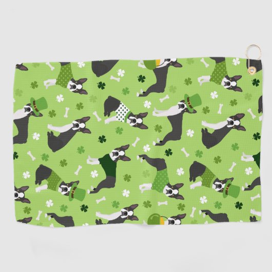 Serviette De Golf St. Patrick's Day Boston Terrier (Horizontal)