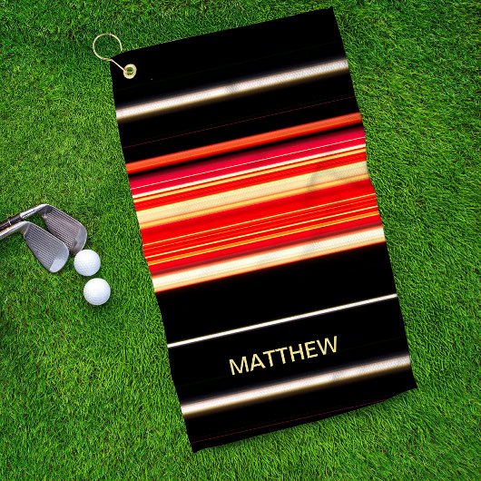 Serviette De Golf Stripes de course moderne Red Black Gold Personnal
