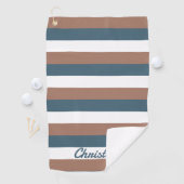 Serviette De Golf Stripes Motif Personnaliser Turquoise Brown Blanc (En situation)