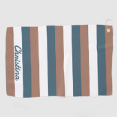 Serviette De Golf Stripes Motif Personnaliser Turquoise Brown Blanc (Horizontal)