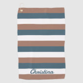 Serviette De Golf Stripes Motif Personnaliser Turquoise Brown Blanc (Devant)