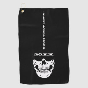Serviette De Golf Style de masque demi-visage du crâne noir du text