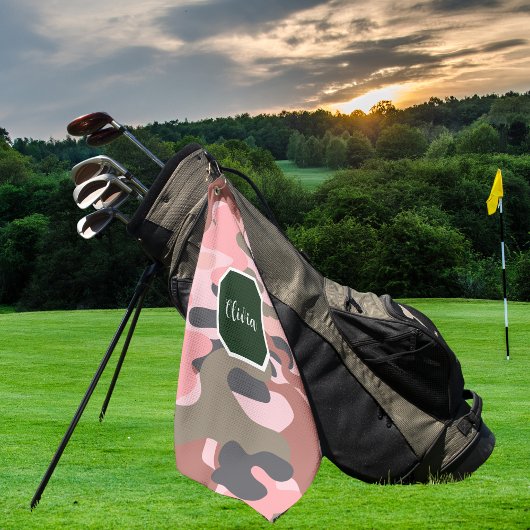 Serviette De Golf Style moderne rose & camouflage vert, Personnalise