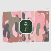 Serviette De Golf Style moderne rose & camouflage vert, Personnalise (Horizontal)