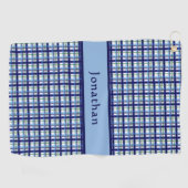 Serviette De Golf Stylish Blue Plaid Personalized Name (Horizontal)