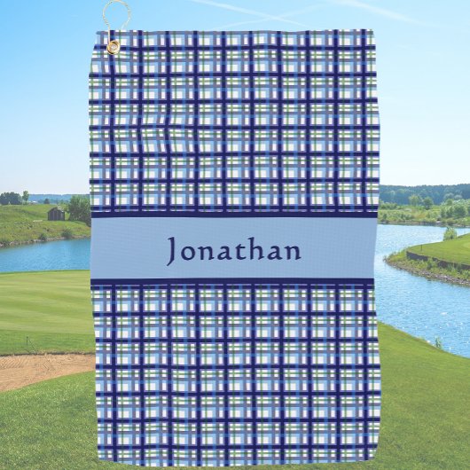 Serviette De Golf Stylish Blue Plaid Personalized Name