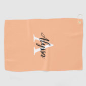 Serviette De Golf Stylish Peach Monogram Script Golf Serviette (Horizontal)