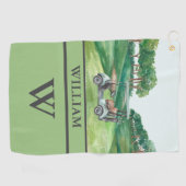 Serviette De Golf Stylo Cart Cart Clubs Monogramme Nom (Horizontal)