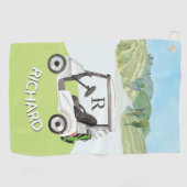 Serviette De Golf Stylo Golf Cart Clubs Monogram Nom (Horizontal)