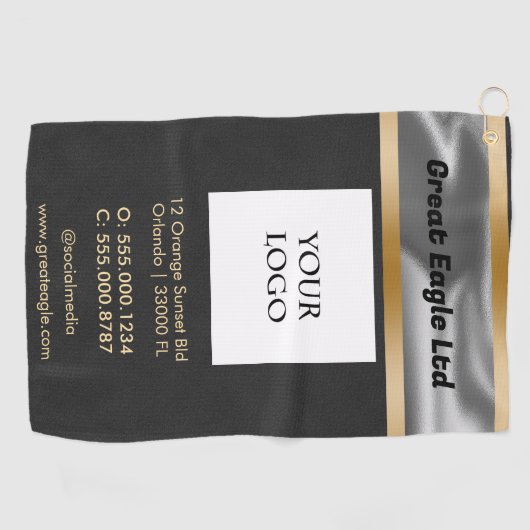 Serviette De Golf Suede noir avec Gold & Silver Business (Horizontal)