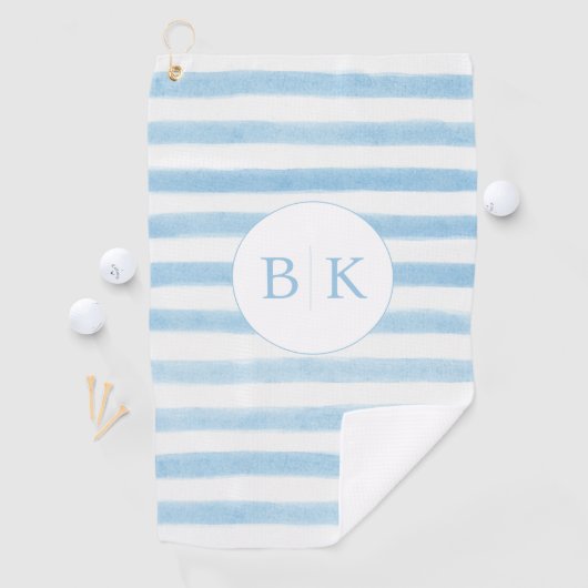 Serviette de golf sur mesure Monogramme Bleu rayé (En situation)