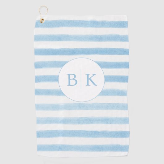 Serviette de golf sur mesure Monogramme Bleu rayé (Devant)