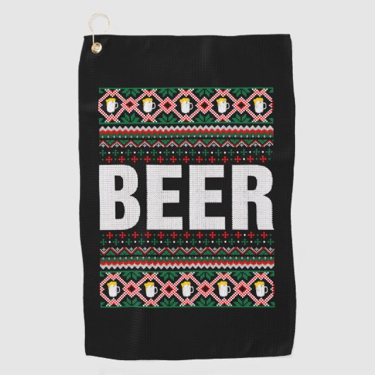 Serviette De Golf Sweat de Noël moche de bière (Devant)