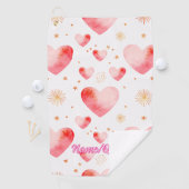 Serviette De Golf Sweet Valentine Heart Pattern with Golden Glitter (En situation)