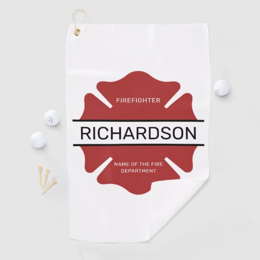 Serviette De Golf Symbole logo rouge du pompier personnalisé (En situation)